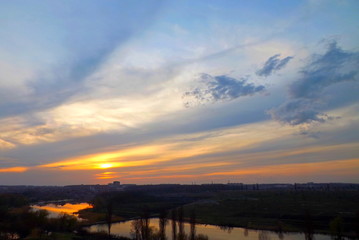 Naklejka premium sunset over lake