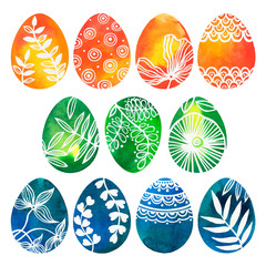 Easter egg with floral ornament isolated on white background. Happy Easter greeting card.