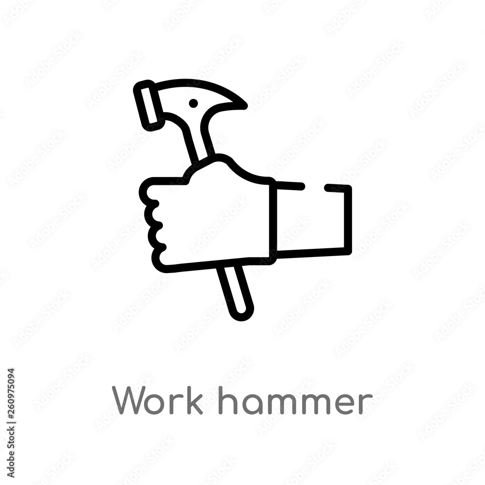 Poster outline work hammer vector icon. isolated black simple line element illustration from other concept.