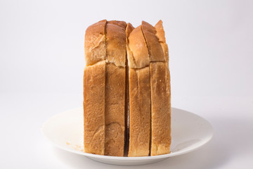 Slice of toasted bread on white background
