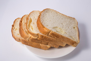Slice of toasted bread on white background