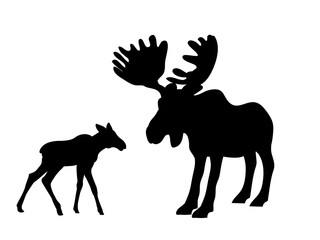 Elk moose mammal black silhouette animal. Vector Illustrator.