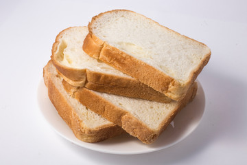 Slice of toasted bread on white background