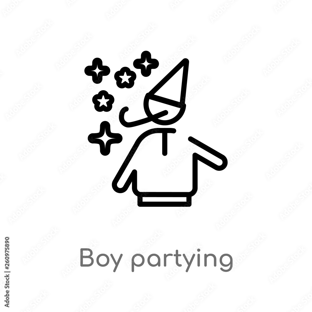 Poster outline boy partying vector icon. isolated black simple line element illustration from party concept
