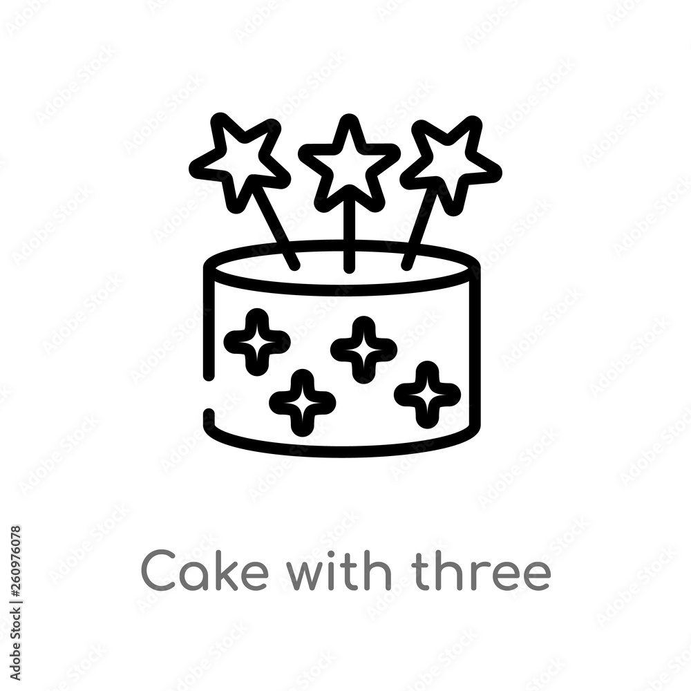 Poster outline cake with three candles vector icon. isolated black simple line element illustration from pa