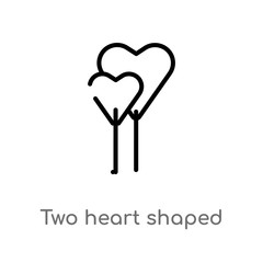 outline two heart shaped balloons vector icon. isolated black simple line element illustration from party concept. editable vector stroke two heart shaped balloons icon on white background