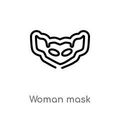 outline woman mask vector icon. isolated black simple line element illustration from party concept. editable vector stroke woman mask icon on white background