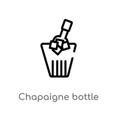 outline chapaigne bottle in bucket vector icon. isolated black simple line element illustration from party concept. editable vector stroke chapaigne bottle in bucket icon on white background