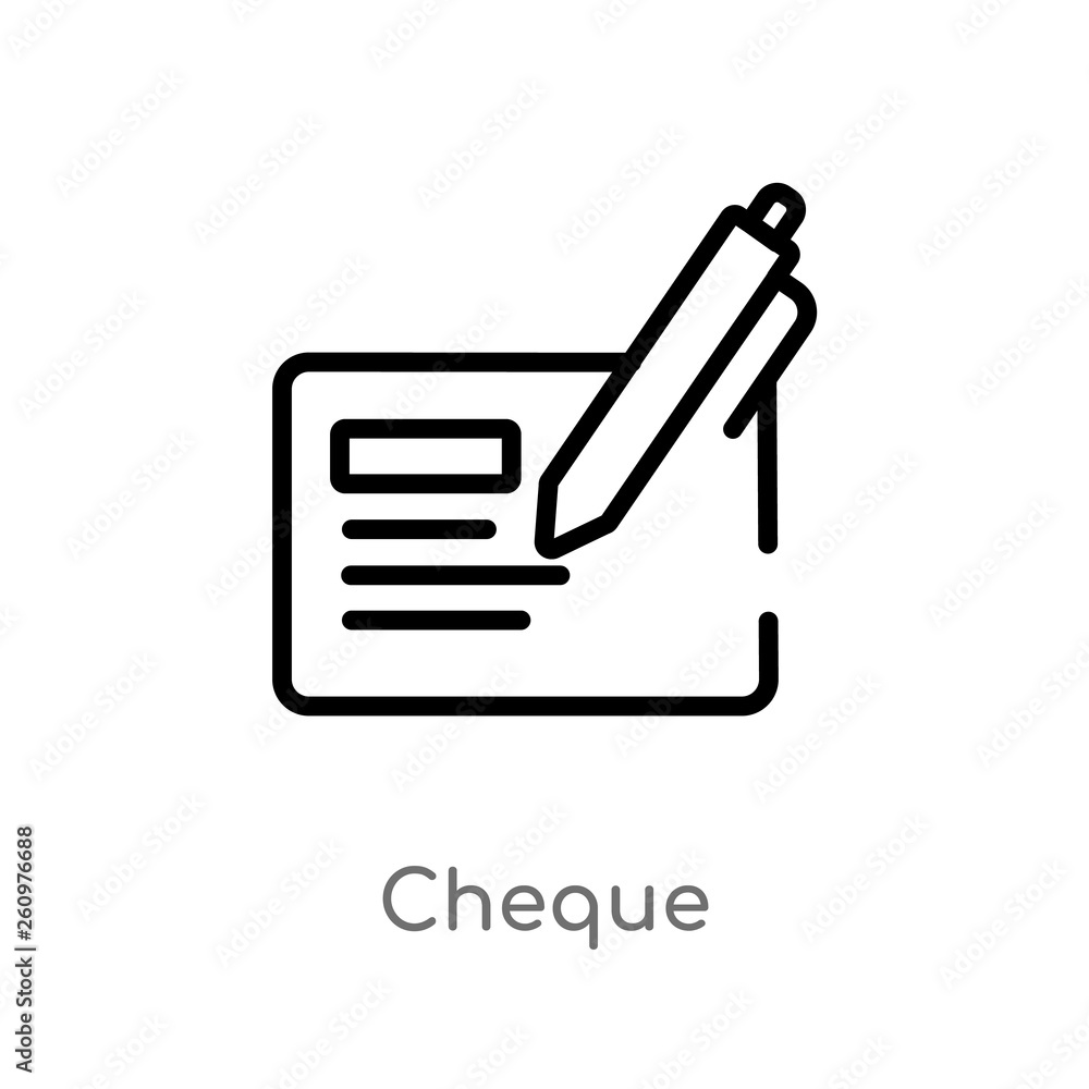 Poster outline cheque vector icon. isolated black simple line element illustration from payment concept. ed