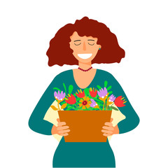 Woman with flower box