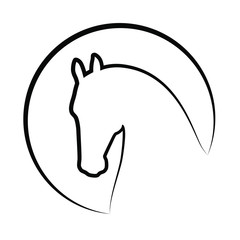 Head horse sign. Horse icon. Isolated silhouette head horse in the circle on white background. Logo. Vector illustration