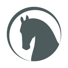 Head horse sign. Horse icon. Isolated silhouette head horse in the circle on white background. Logo. Vector illustration