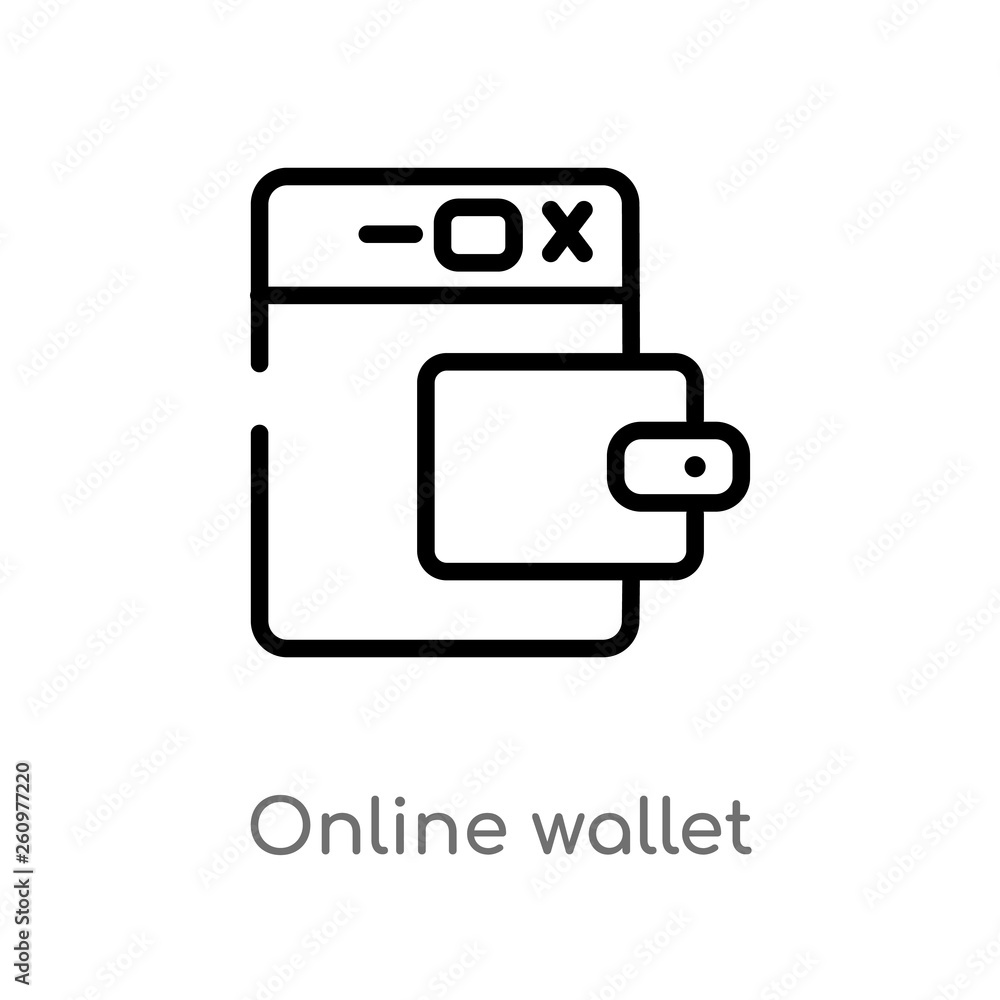 Poster outline online wallet vector icon. isolated black simple line element illustration from payment meth