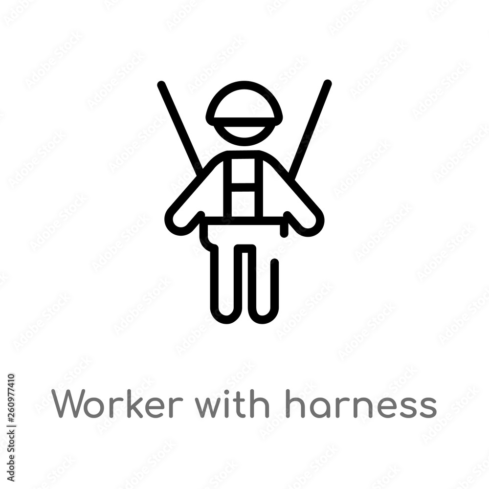 Poster outline worker with harness vector icon. isolated black simple line element illustration from people
