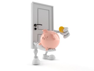 Door character holding piggy bank