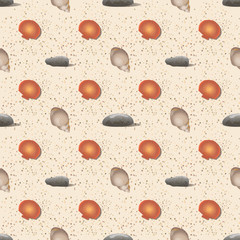 Scallop Seashell, pebbles and shell of hermit crab seamless pattern