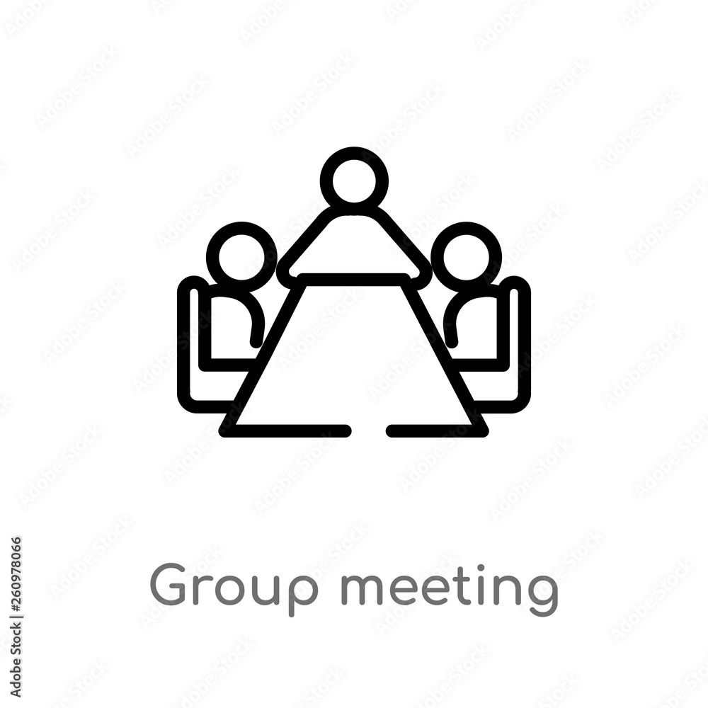 Poster outline group meeting vector icon. isolated black simple line element illustration from people conce
