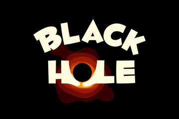 Black hole words text in universe. Science vector illustration
