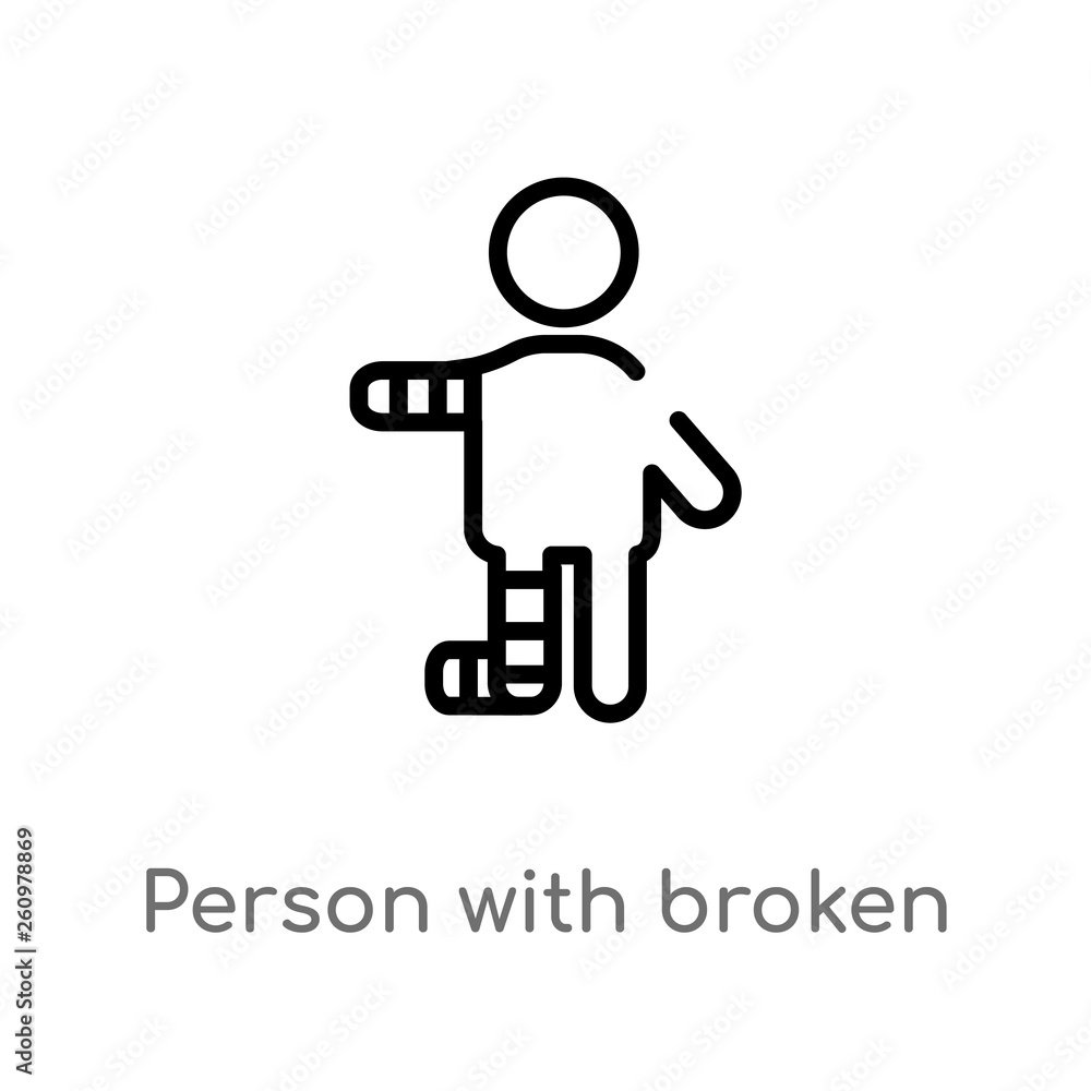 Poster outline person with broken arm vector icon. isolated black simple line element illustration from peo