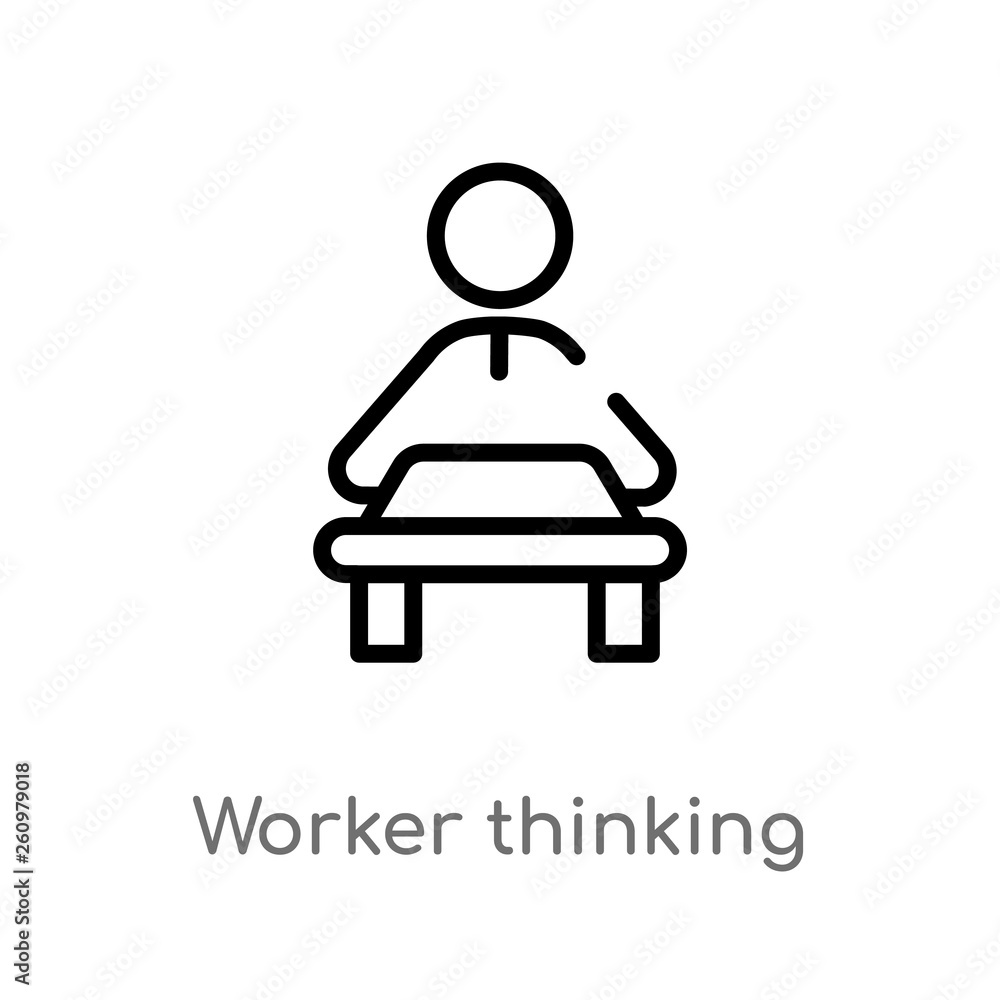 Poster outline worker thinking vector icon. isolated black simple line element illustration from people con