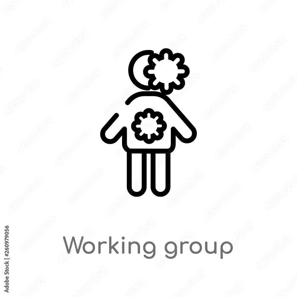 Poster outline working group vector icon. isolated black simple line element illustration from people conce