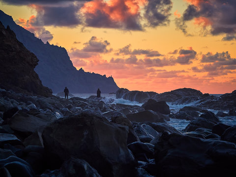 Beautiful Benijo beach, Anaga, Tenerife, Canary Islands at sunset