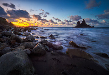 Beautiful Benijo beach, Anaga, Tenerife, Canary Islands at sunset