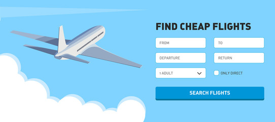 Naklejka premium Flat Design Banner Concept for online travel store, online ticket booking. Airplane, holiday.