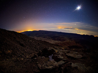 Obraz na płótnie Canvas Beautiful night view with stars from the Altavista Refuge, Teide Volcano, Tenerife, Spain 