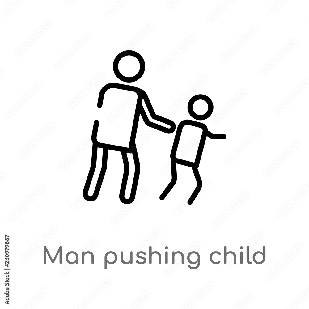 Poster outline man pushing child vector icon. isolated black simple line element illustration from people c