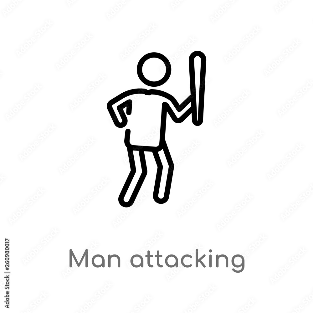 Poster outline man attacking vector icon. isolated black simple line element illustration from people conce