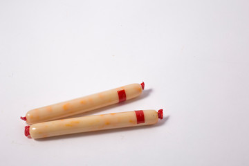 cheese sausages isolated.