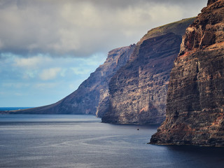 Panoramic view of the beautiful rocky coast Los Gigantes on Tenerife, Los Gigantes beach