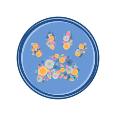 Growth of bacterial colonies in an animal paw form, vector microbyology concept on flat design.