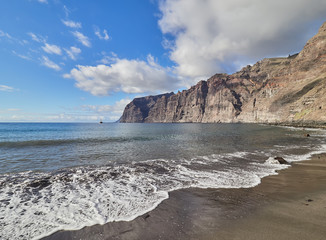 Panoramic view of the beautiful rocky coast Los Gigantes on Tenerife, Los Gigantes beach