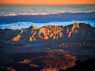 Panoramic view of the Tenerife Teide volcanic crater from the top peak