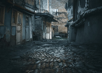 Vintage street in the Old Tbilisi, edited in moody style, Georgia