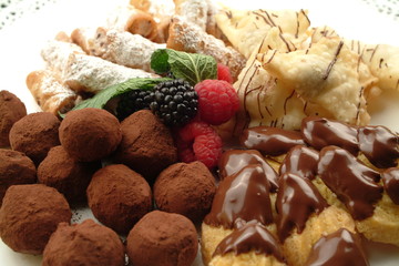 Assortment of chocolate pastries.