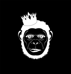 vector image of ape and silhouette of gorilla