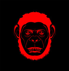 vector image of ape and silhouette of gorilla
