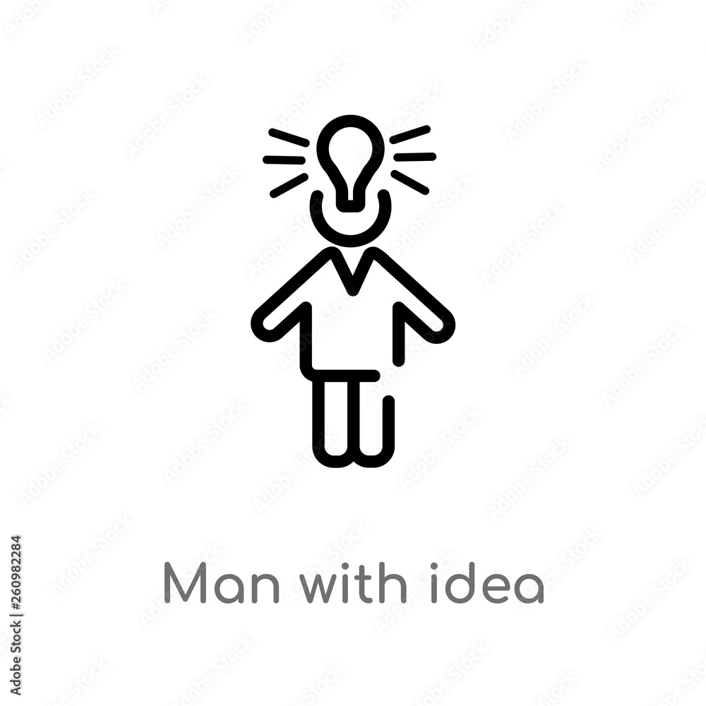 Poster outline man with idea vector icon. isolated black simple line element illustration from people conce