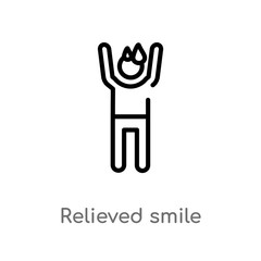 Fototapeta premium outline relieved smile vector icon. isolated black simple line element illustration from people concept. editable vector stroke relieved smile icon on white background