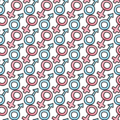 Seamless pattern symbol male and female hand drawn. Vector surface design on white