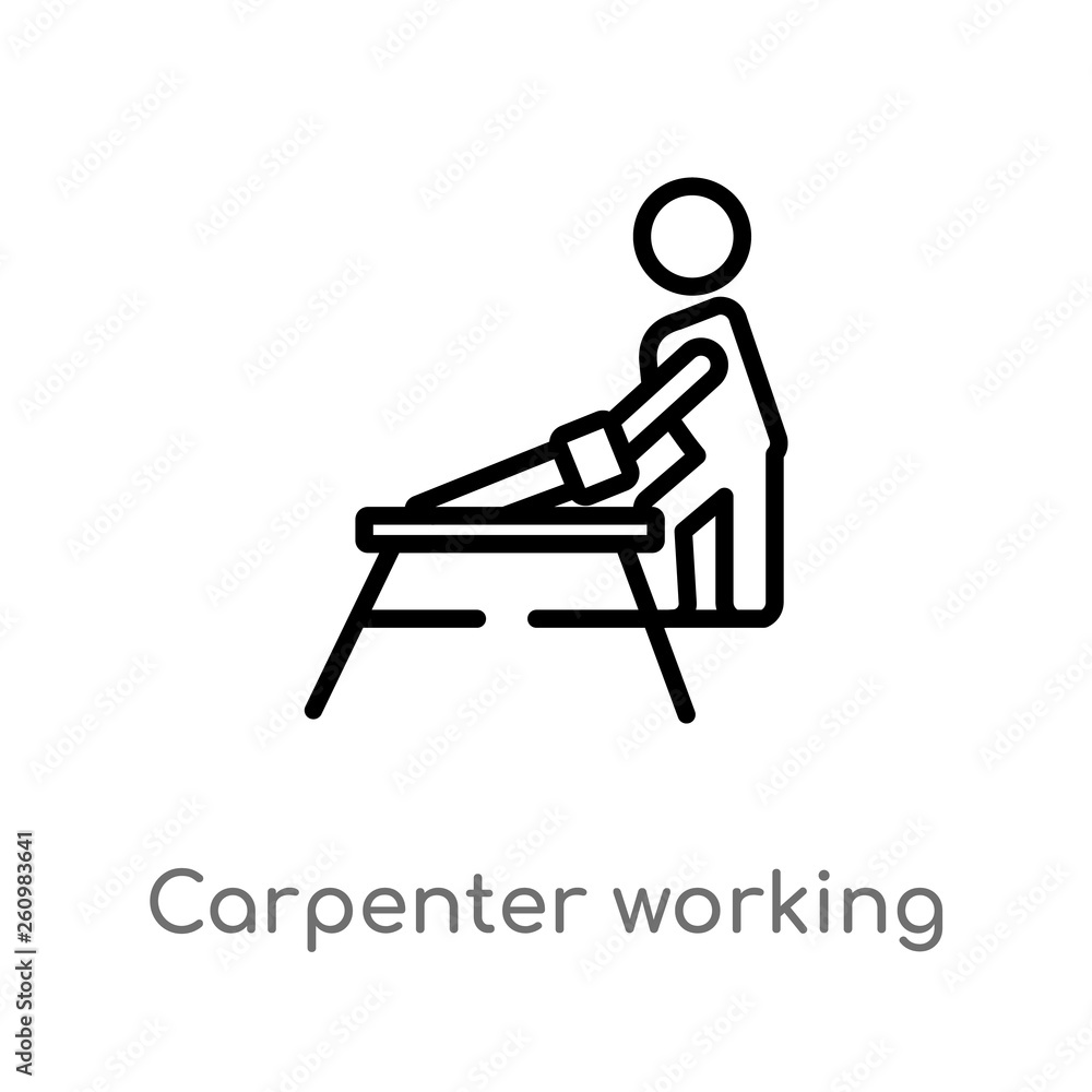 Poster outline carpenter working vector icon. isolated black simple line element illustration from people c