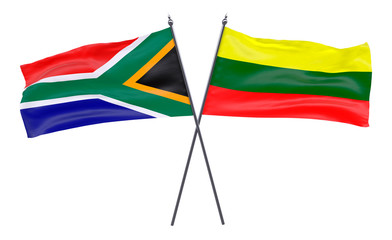 Naklejka premium South Africa and Lithuania, two crossed flags isolated on white background. 3d image