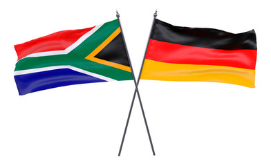 South Africa and Germany, two crossed flags isolated on white background. 3d image