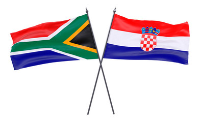 South Africa and Croatia, two crossed flags isolated on white background. 3d image