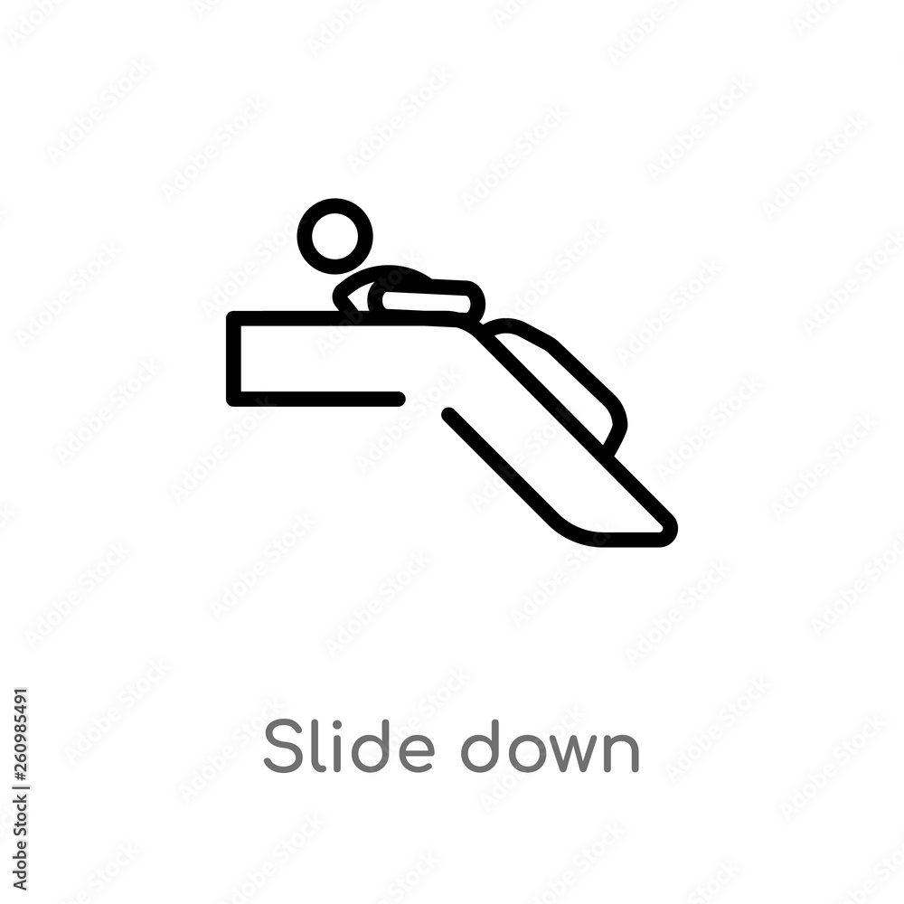 Poster outline slide down vector icon. isolated black simple line element illustration from people concept.