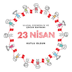 23 april national sovereignty and children's day in Turkey Vector Illustrations
