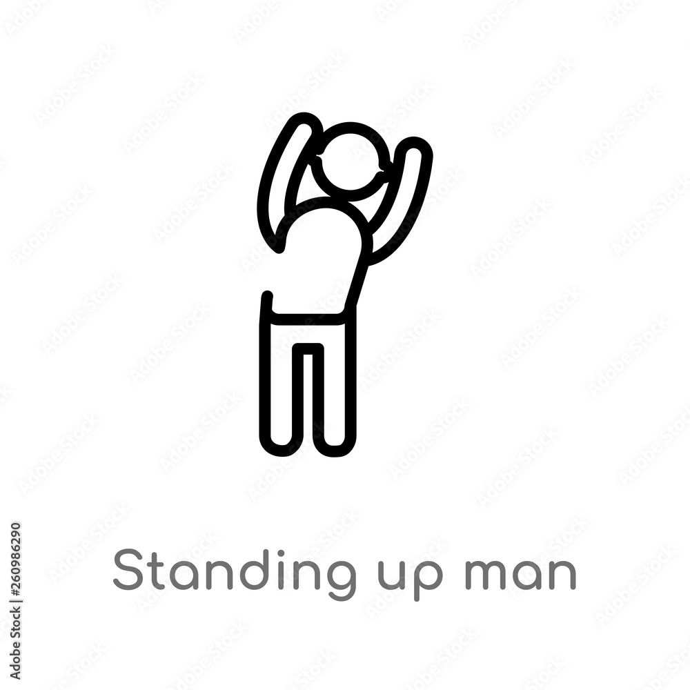 Poster outline standing up man vector icon. isolated black simple line element illustration from people con